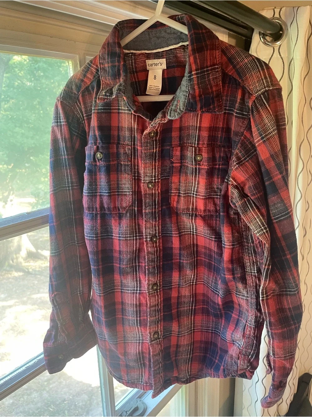 Carter's Red and Blue Plaid Button-Down Flannel Shirt